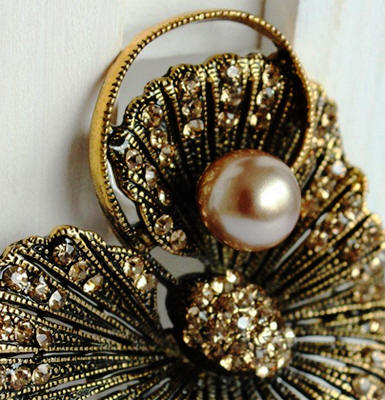 Amber Rhinestone Brooch