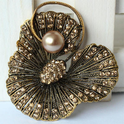 Amber Rhinestone Brooch