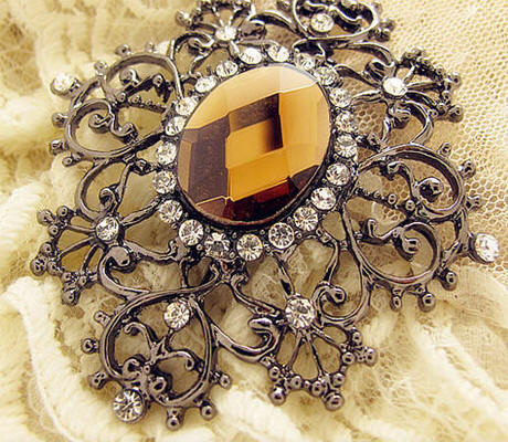 Amber Rhinestone Brooch