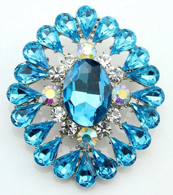 Aquamarine Rhinestone Brooch