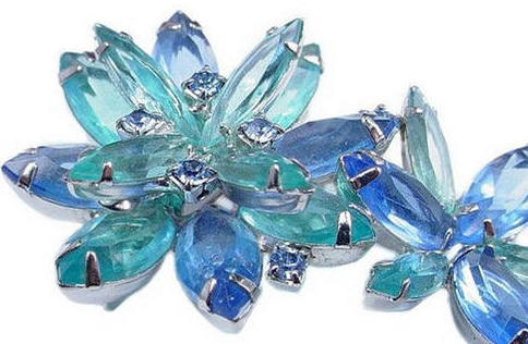 Aqua Rhinestone Brooches