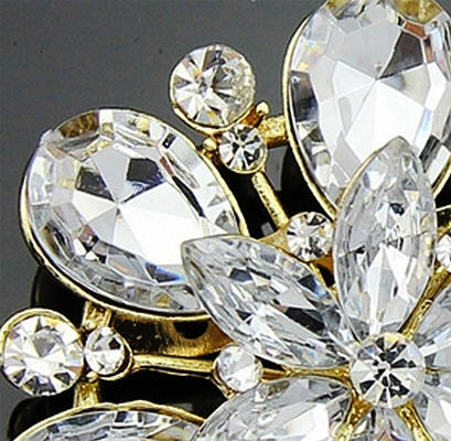 Clear Rhinestone Brooch Gold Plated