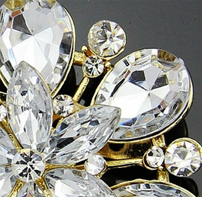 Clear Rhinestone Brooch Gold Plated
