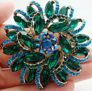Green Rhinestone Brooch