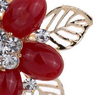 Red Rhinestone Brooch Gold Plated