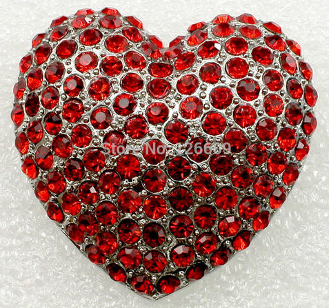 Red Rhinestone Heart Brooch