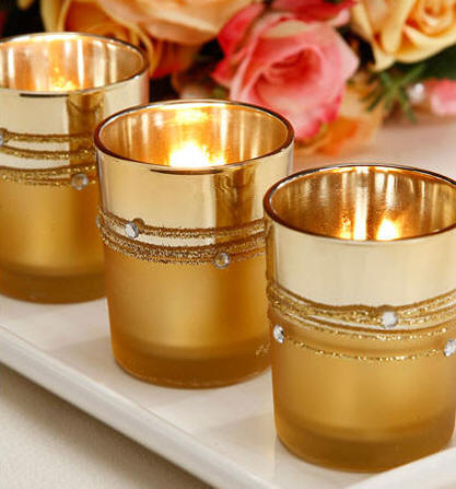 Gold Plated Rhinestone Votive Candle Cups