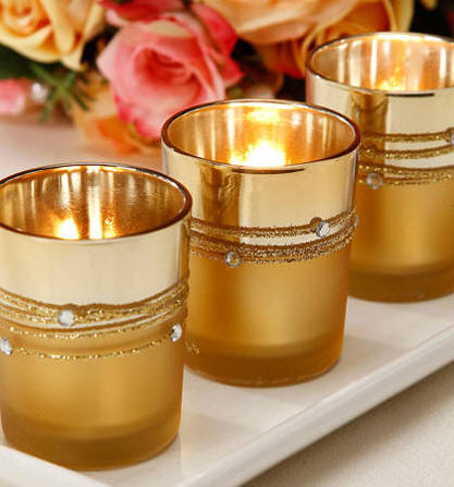 Gold Plated Rhinestone Votive Candle Cups