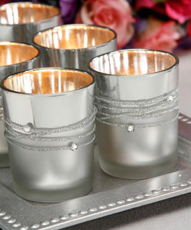 Silver Plated Rhinestone Votive Candle Holders