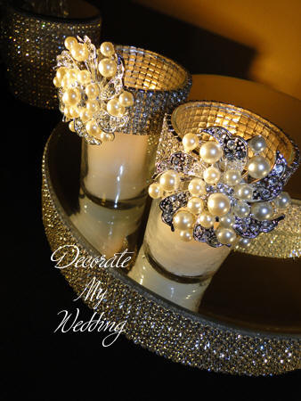 Rhinestone Votive Holder with Brooch Accent