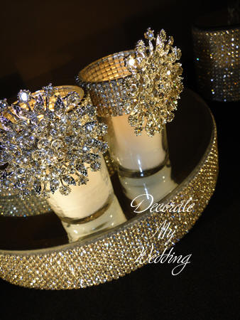 Rhinestone Votive Holder with Snowflake Brooch