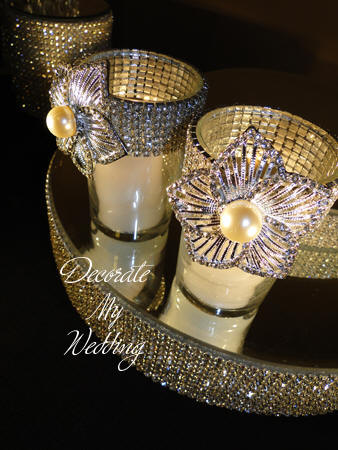 Rhinestone Votive Holder with Brooch Accent