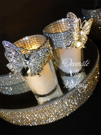 Rhinestone Votive Holder with Butterfly Brooch