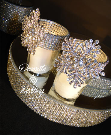 Rhinestone Votive Holder with Snowflake Brooch