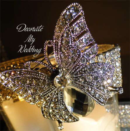 Rhinestone Votive Holder with Butterfly Brooch