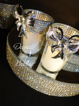 Rhinestone Votive Holder with Bow Brooch