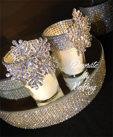 Rhinestone Votive Holder with Snowflake Brooch